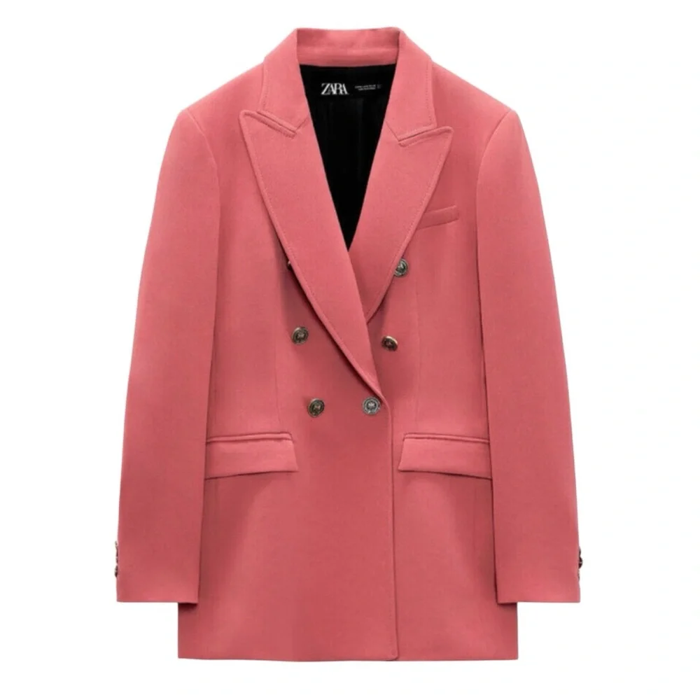 ZARA WOMEN’S DOUBLE BREASTED LONG BLAZER IN DUSTY PINK SIZE XS EUC